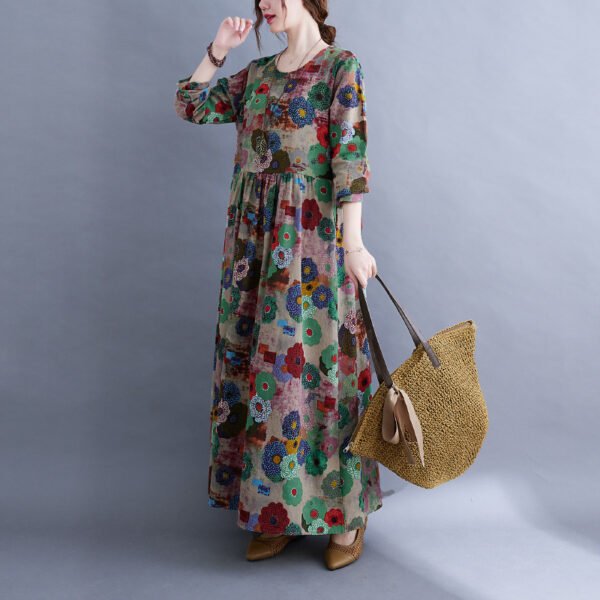 Literary Plus Size Printed Long Sleeve Dress - Image 4