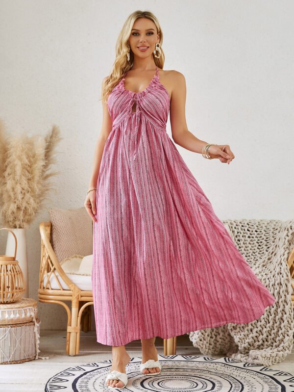 Bohemian Halter Maxi Dress - Women's Summer Sleeveless Flowy Beach Dress - Image 4
