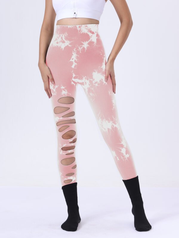 Butt Lifting Yoga Gym Athletic Pants, Hollow Out Tummy Control Sports Leggings Tie Dye Running Pants - Image 5