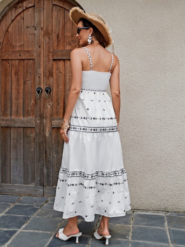 Bohemian Summer Dress For Women - Cotton Maxi Dress With Embroidery, Lightweight, Breathable Fabric, And Stretch Waistband For Beach Vacation - Image 5