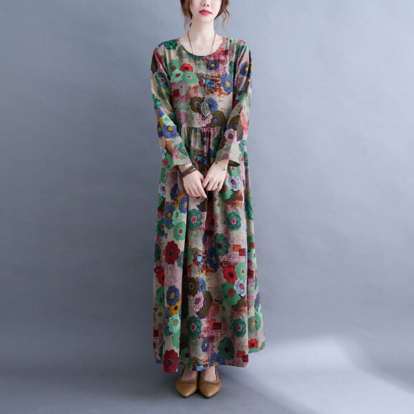 Literary Plus Size Printed Long Sleeve Dress - Image 2