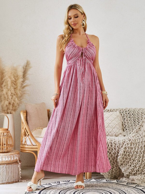 Bohemian Halter Maxi Dress - Women's Summer Sleeveless Flowy Beach Dress - Image 2