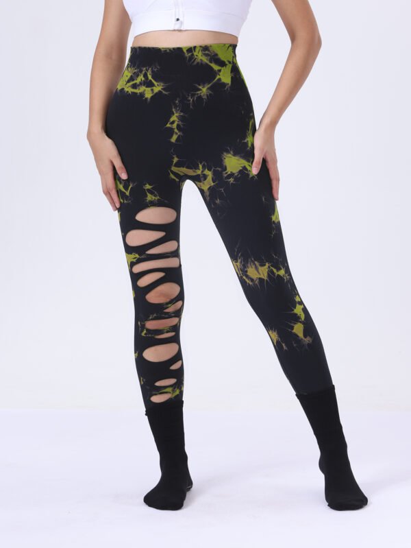 Butt Lifting Yoga Gym Athletic Pants, Hollow Out Tummy Control Sports Leggings Tie Dye Running Pants - Image 3