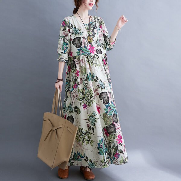 Literary Plus Size Printed Long Sleeve Dress - Image 5
