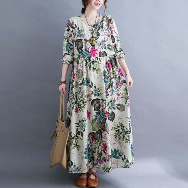 Literary Plus Size Printed Long Sleeve Dress - Image 3
