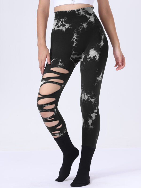 Butt Lifting Yoga Gym Athletic Pants, Hollow Out Tummy Control Sports Leggings Tie Dye Running Pants - Image 8