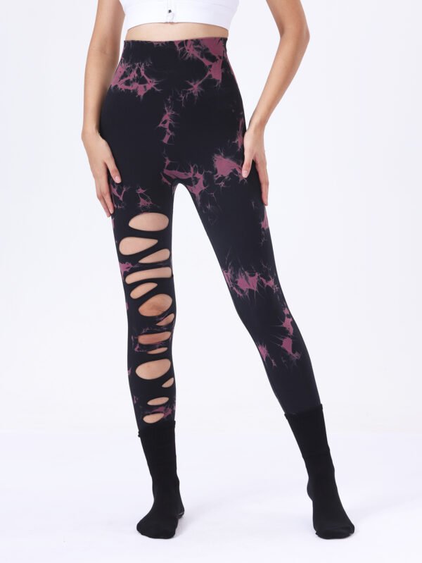 Butt Lifting Yoga Gym Athletic Pants, Hollow Out Tummy Control Sports Leggings Tie Dye Running Pants - Image 2