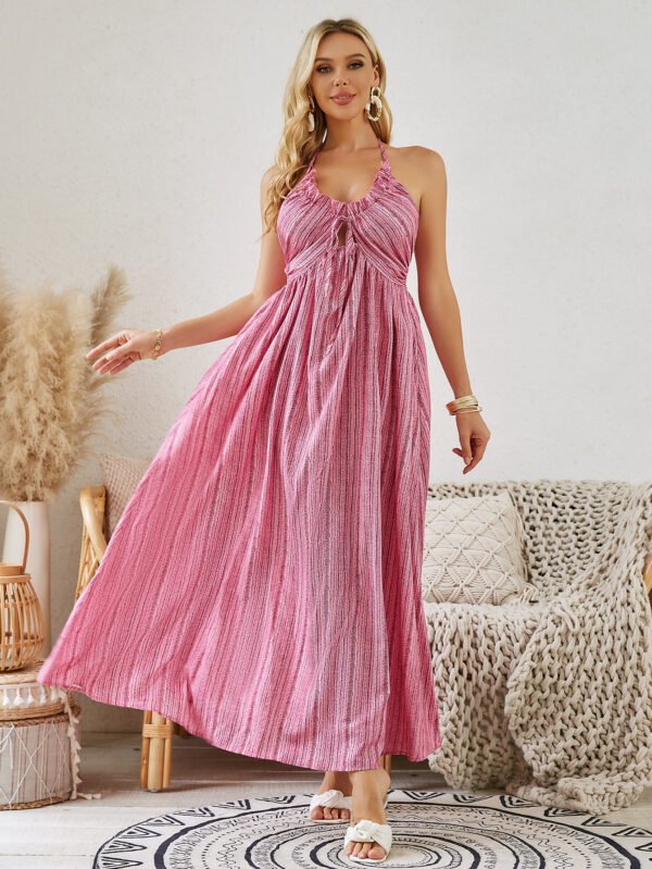 Bohemian Halter Maxi Dress - Women's Summer Sleeveless Flowy Beach Dress - Image 3