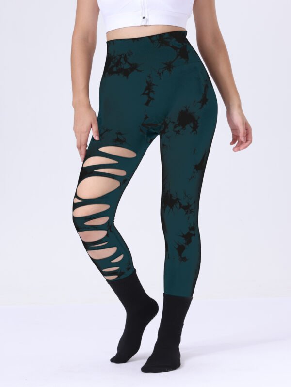 Butt Lifting Yoga Gym Athletic Pants, Hollow Out Tummy Control Sports Leggings Tie Dye Running Pants - Image 4
