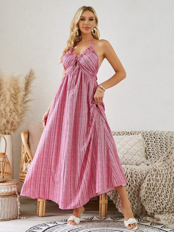 Bohemian Halter Maxi Dress - Women's Summer Sleeveless Flowy Beach Dress - Image 6